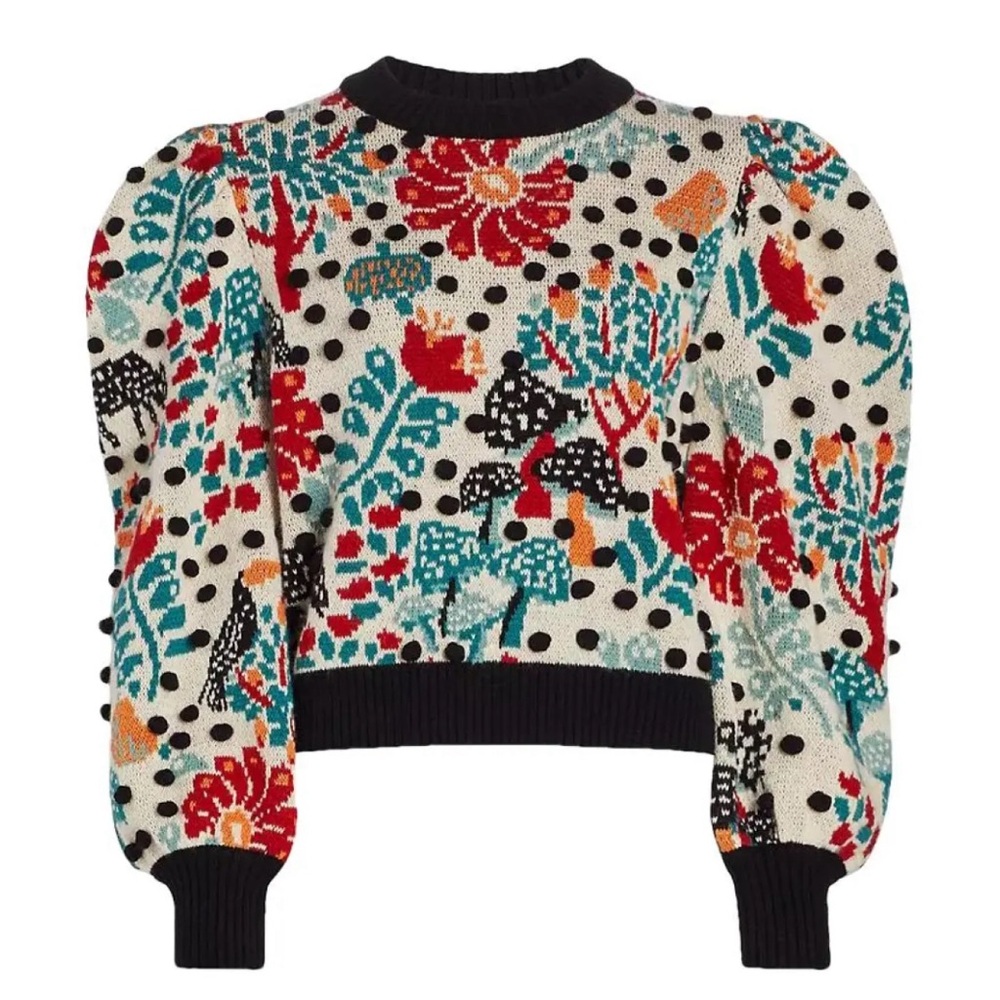 FARM Rio Forest Mushroom Puff Sleeve Sweater / Jumper XS